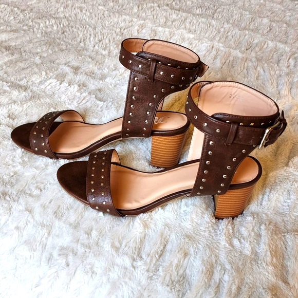 Brown Studded Open Toe Sandals - Picture 1 of 6